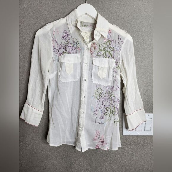 Da-Nang White Embroidered Blouse XS Military-Inspired - Picture 1 of 8